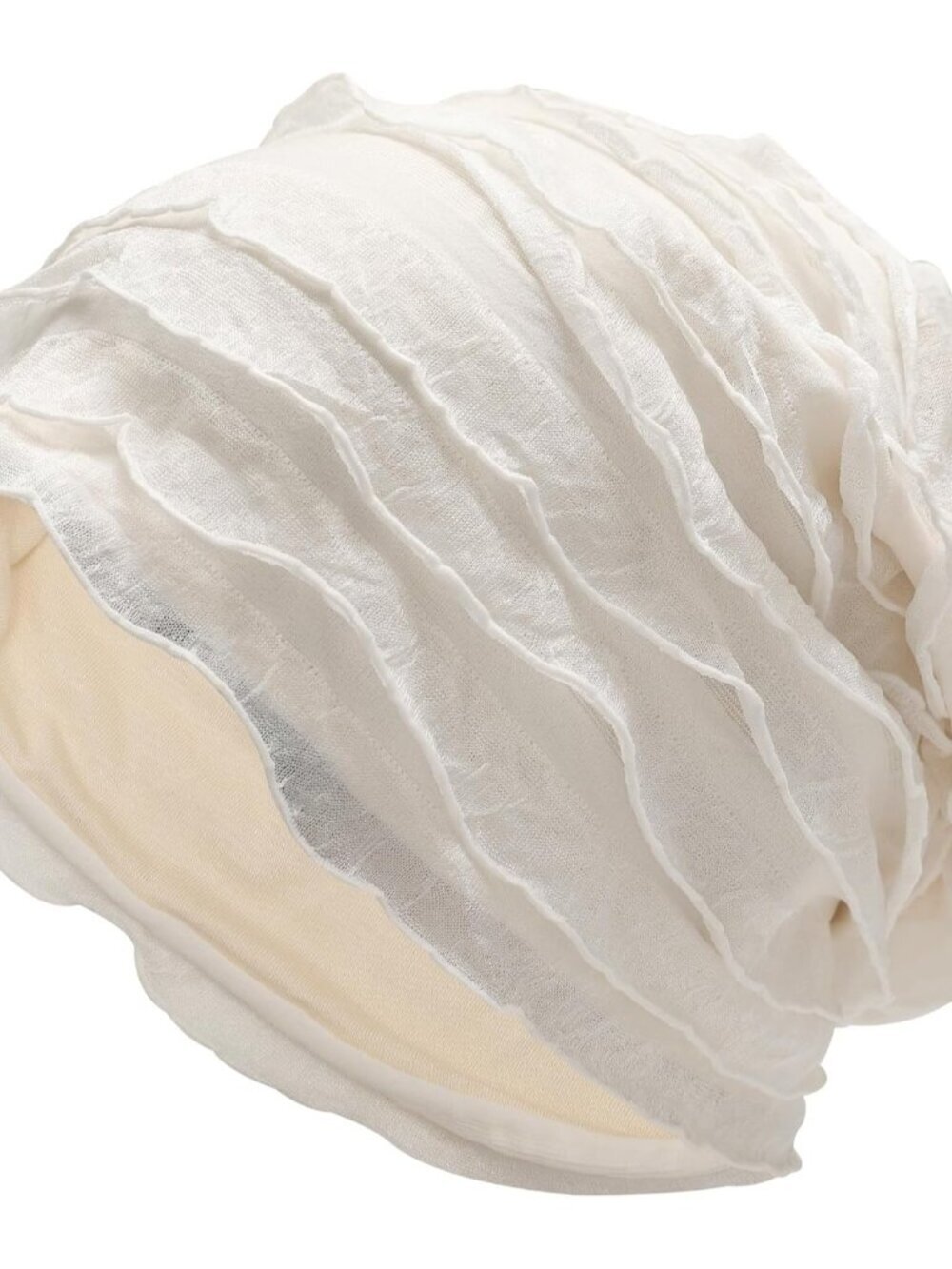 Women's Ruffle White Warm Knit Winter Pull-On Classic Slouchy Stretch Skull Cap